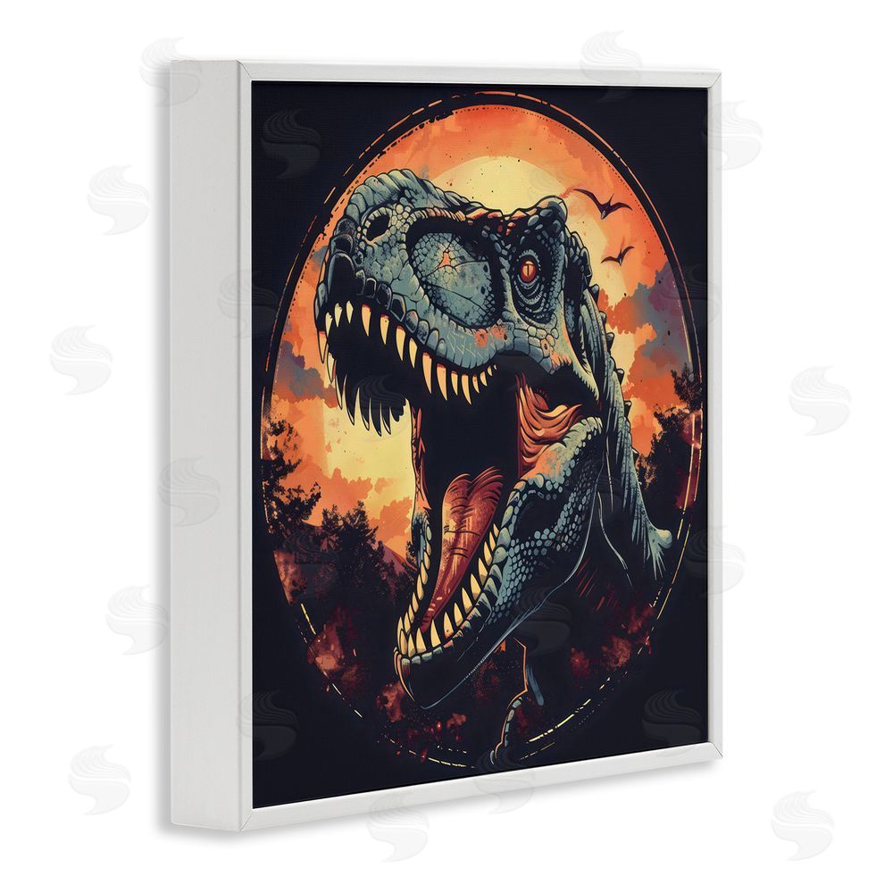 Creative Studio Ancient Dino Roaring at Sunset White Framed Giclee Wall Art Print