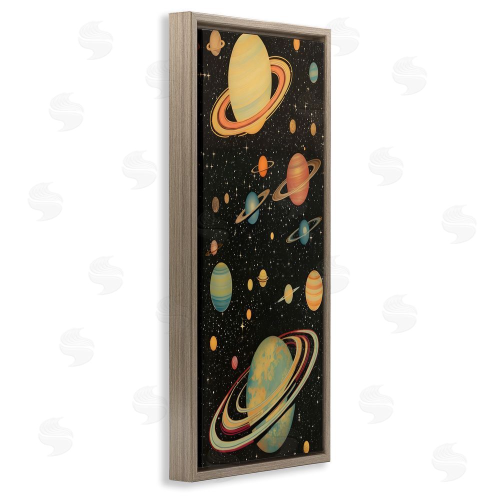 Creative Studio Astronomy Ringed Planet Constellation Brown Floating Frame Stretched Canvas Wall Art Print