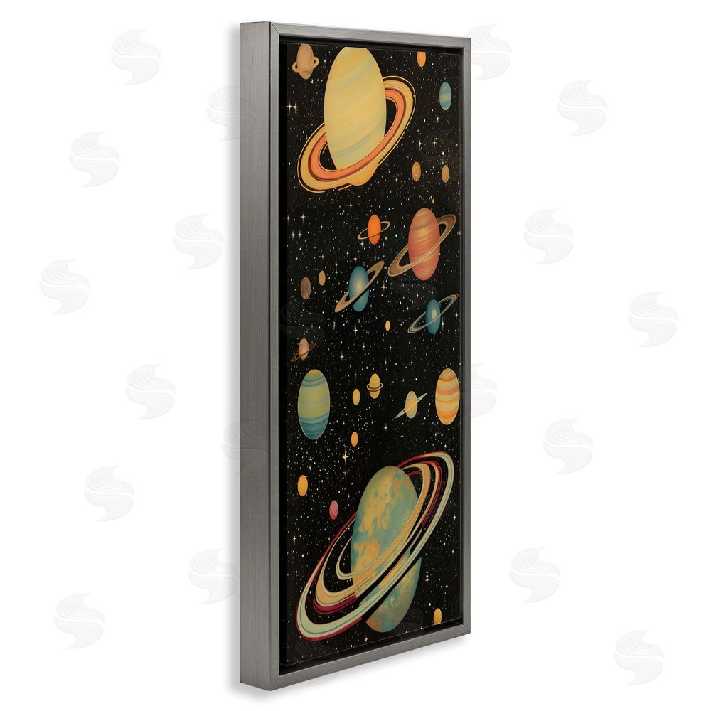 Creative Studio Astronomy Ringed Planet Constellation Gray Floating Frame Stretched Canvas Wall Art Print