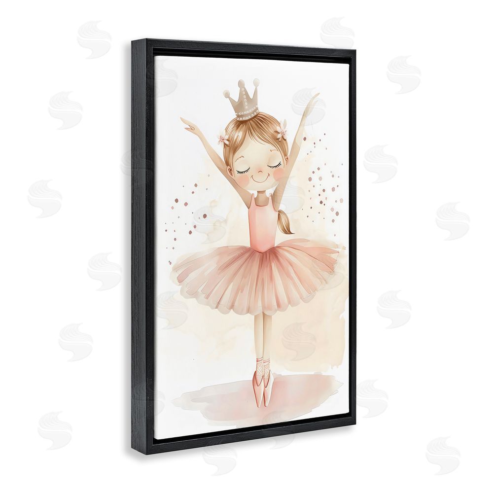 Creative Studio Crowned Ballerina with Flowers Black Floating Frame Canvas Wall Art Print