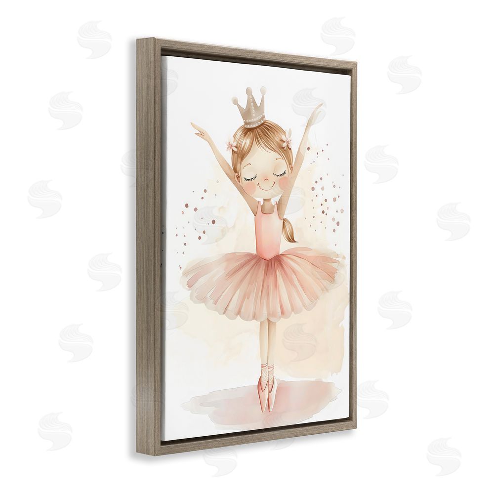 Creative Studio Crowned Ballerina with Flowers Brown Floating Frame Canvas Wall Art Print
