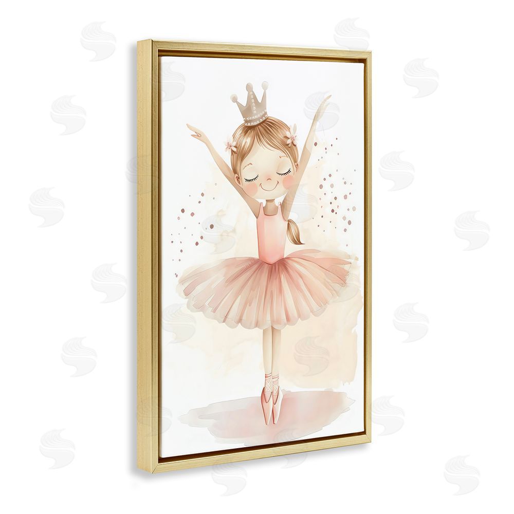 Creative Studio Crowned Ballerina with Flowers Gold Floating Frame Canvas Wall Art Print