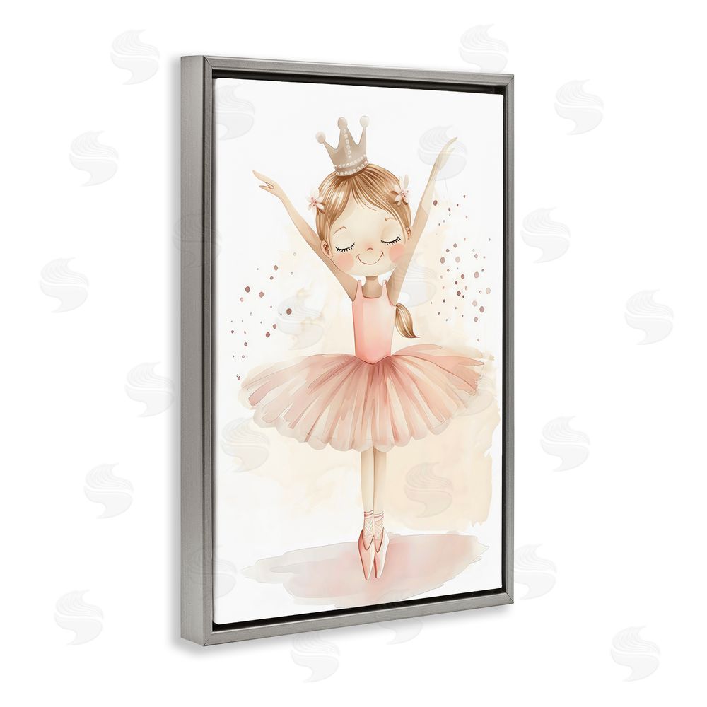 Creative Studio Crowned Ballerina with Flowers Gray Floating Frame Canvas Wall Art Print
