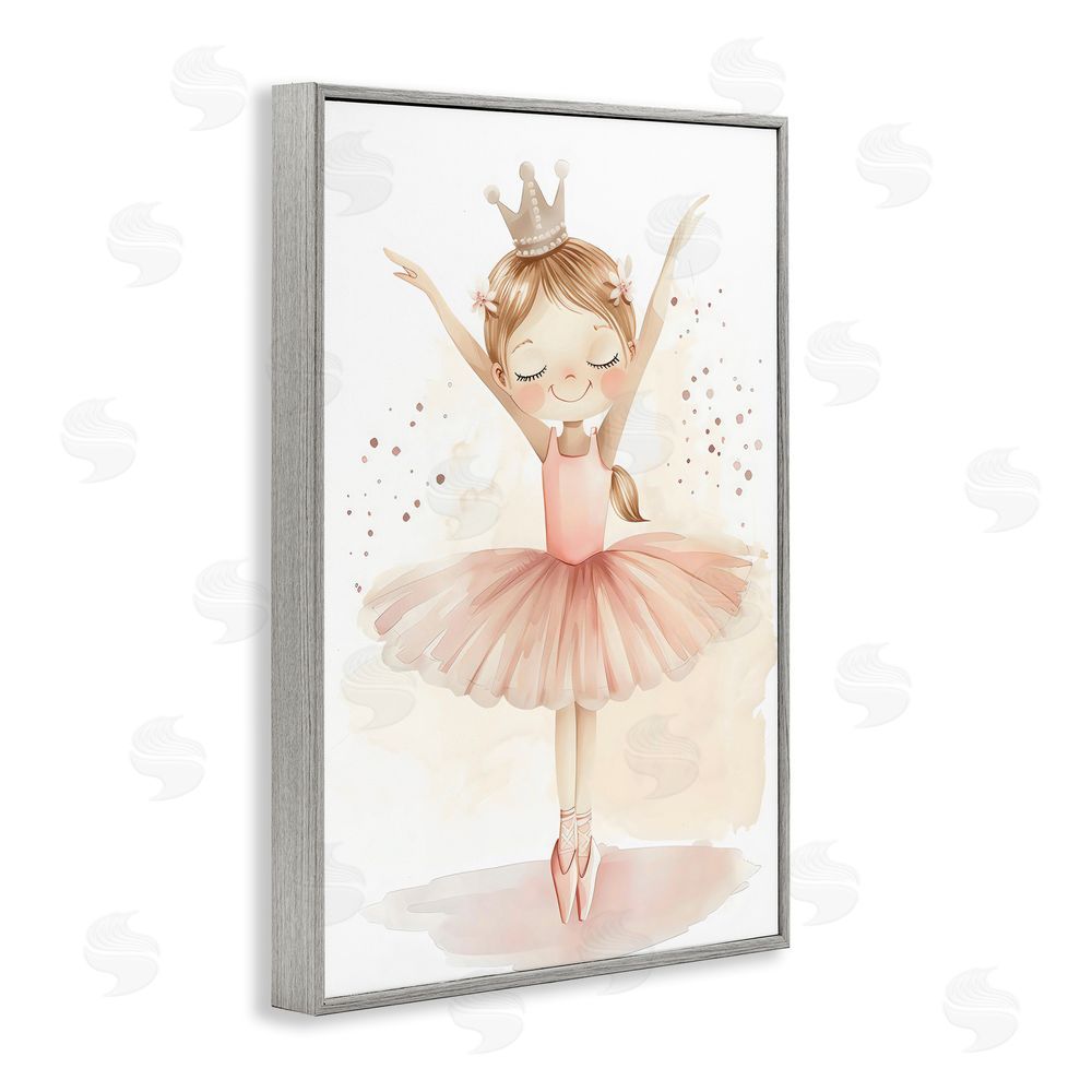 Creative Studio Crowned Ballerina with Flowers Gray Framed Giclee Wall Art Print