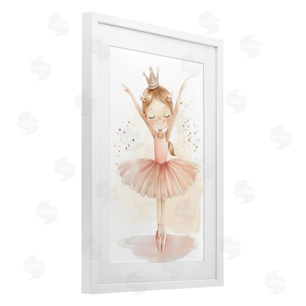 Creative Studio Crowned Ballerina with Flowers White Framed Print Under Glass Wall Art