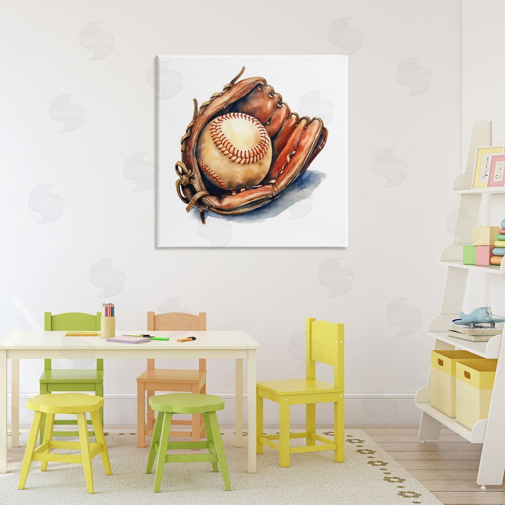 Creative Studio Glove & Ball in Leather Stretched Canvas Wall Art in Room