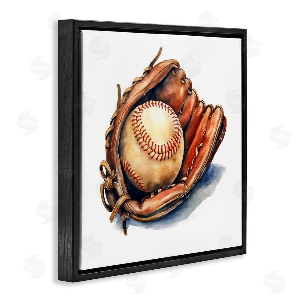 Creative Studio Glove & Ball in Leather Black Floating Framed Canvas Wall Art