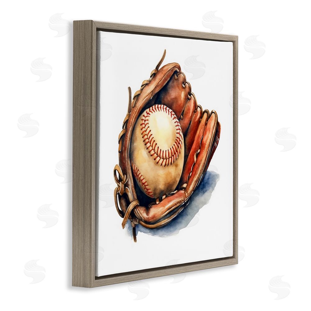 Creative Studio Glove & Ball in Leather Brown Floating Framed Canvas Wall Art