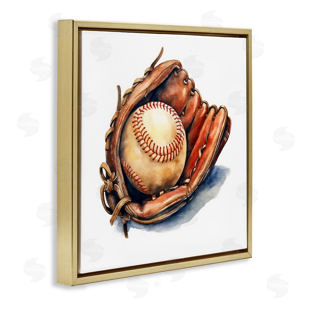 Creative Studio Glove & Ball in Leather Gold Floating Framed Canvas Wall Art
