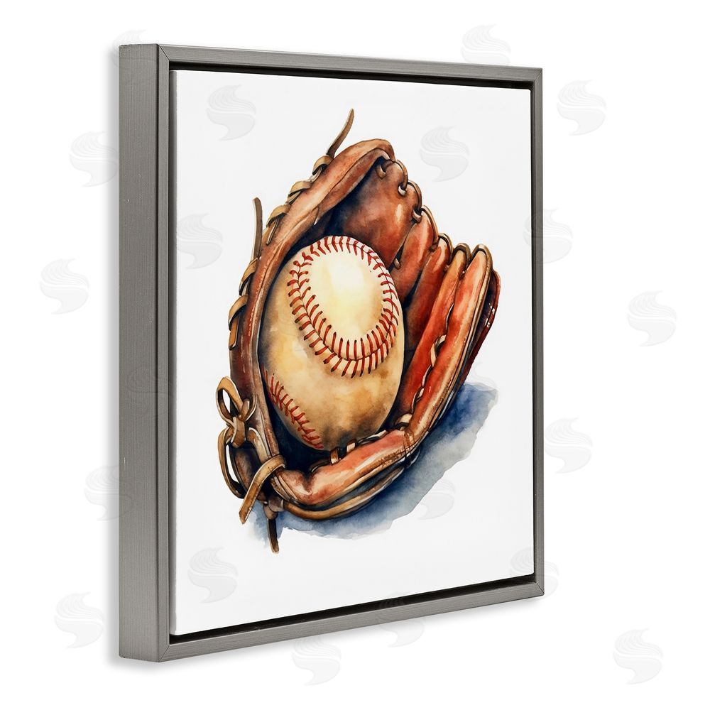 Creative Studio Glove & Ball in Leather Gray Floating Framed Canvas Wall Art