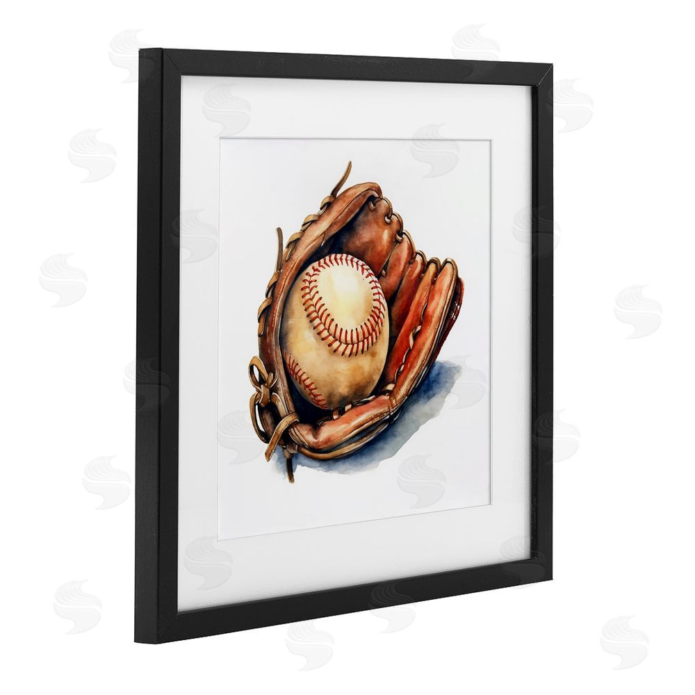 Creative Studio Glove & Ball in Leather Black Framed Print Under Glass Wall Art