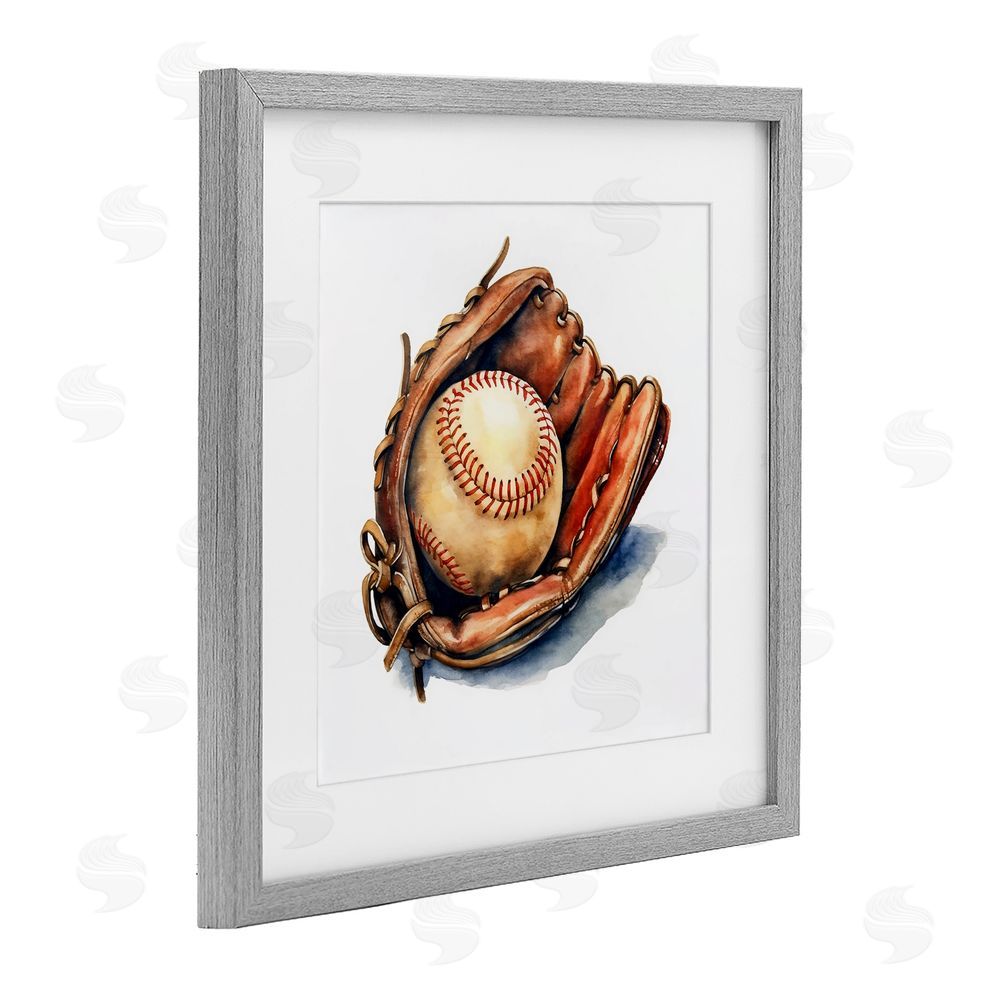 Creative Studio Glove & Ball in Leather Gray Framed Print Under Glass Wall Art
