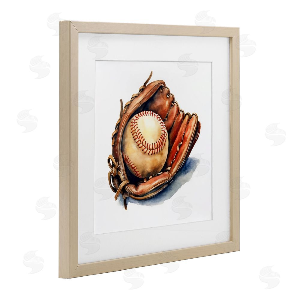 Creative Studio Glove & Ball in Leather Brown Framed Print Under Glass Wall Art