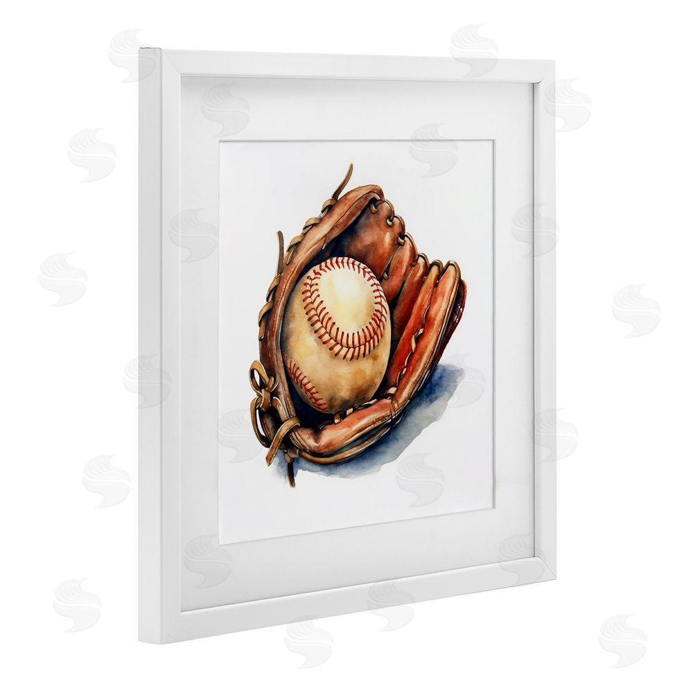 Creative Studio Glove & Ball in Leather White Framed Print Under Glass Wall Art