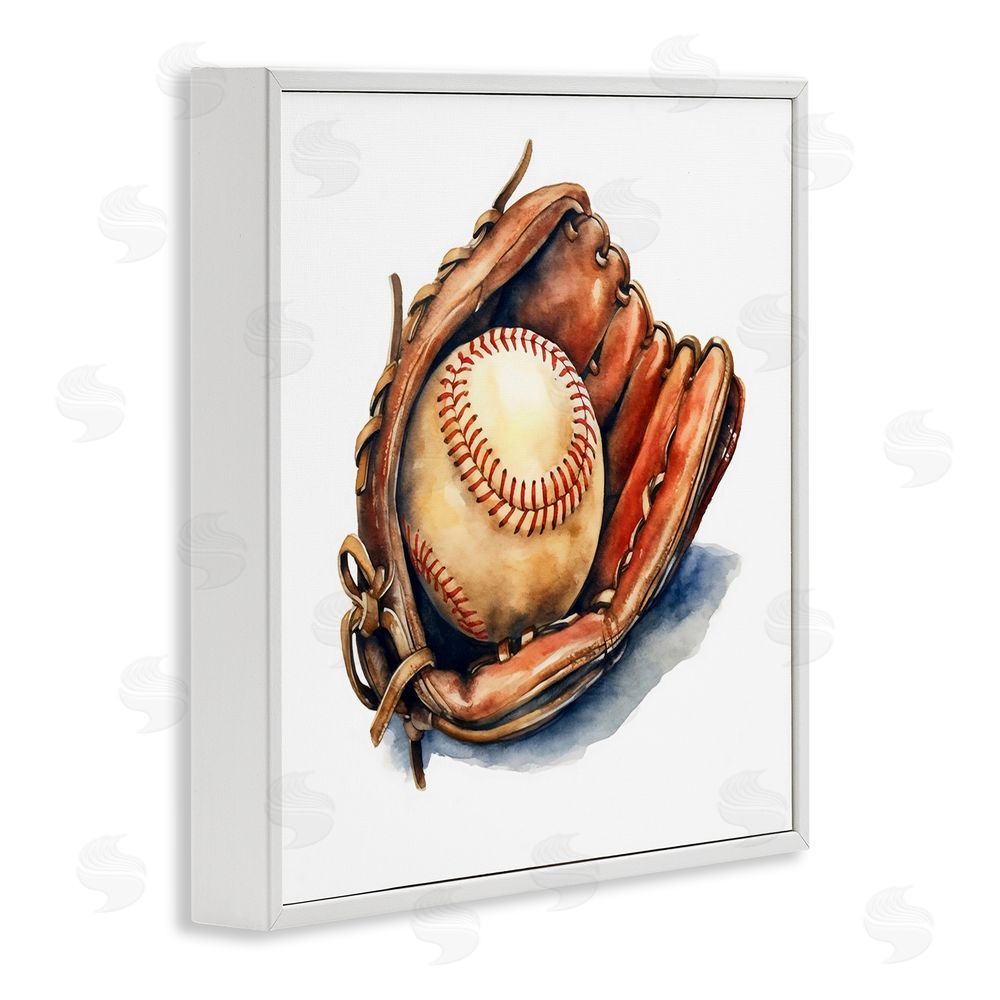 Creative Studio Glove & Ball in Leather White Framed Giclee Wall Art