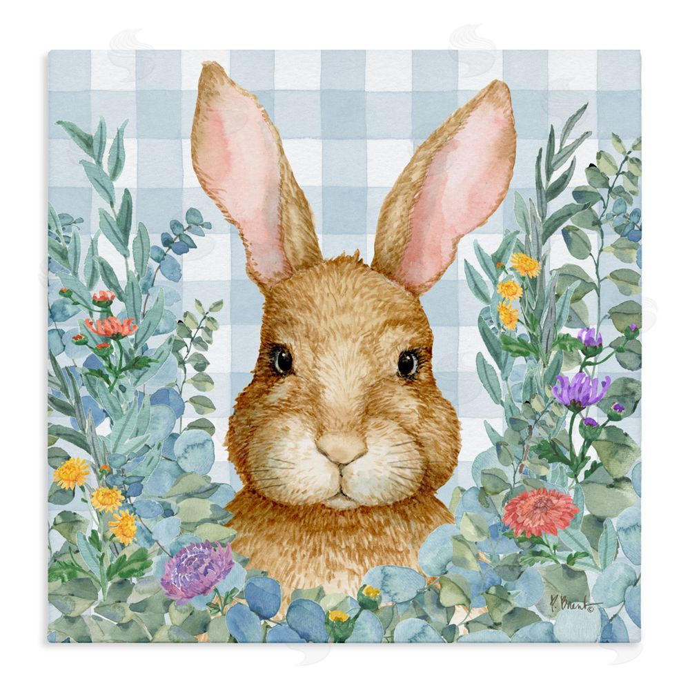 Paul Brent Rabbit Laurel on Gingham Stretched Canvas Wall Art Print