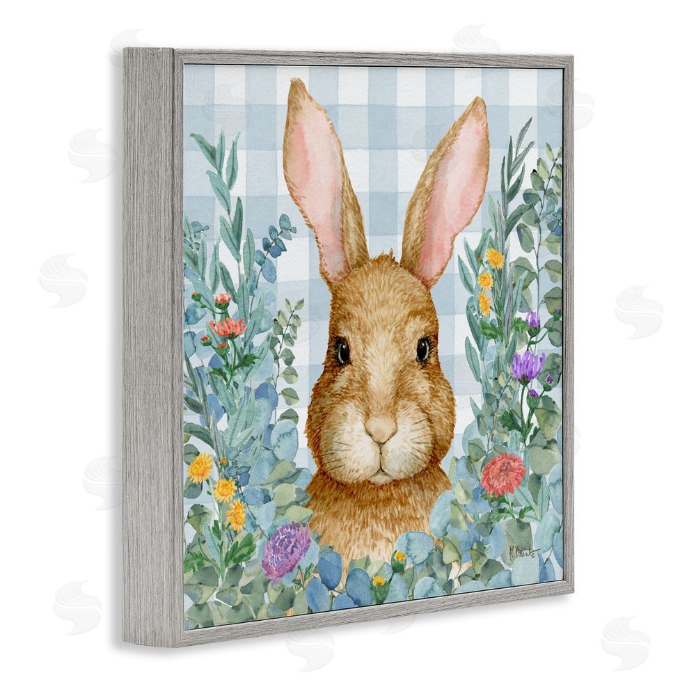 Paul Brent Rabbit Laurel on Gingham Gray Framed Giclee Wall Art Print