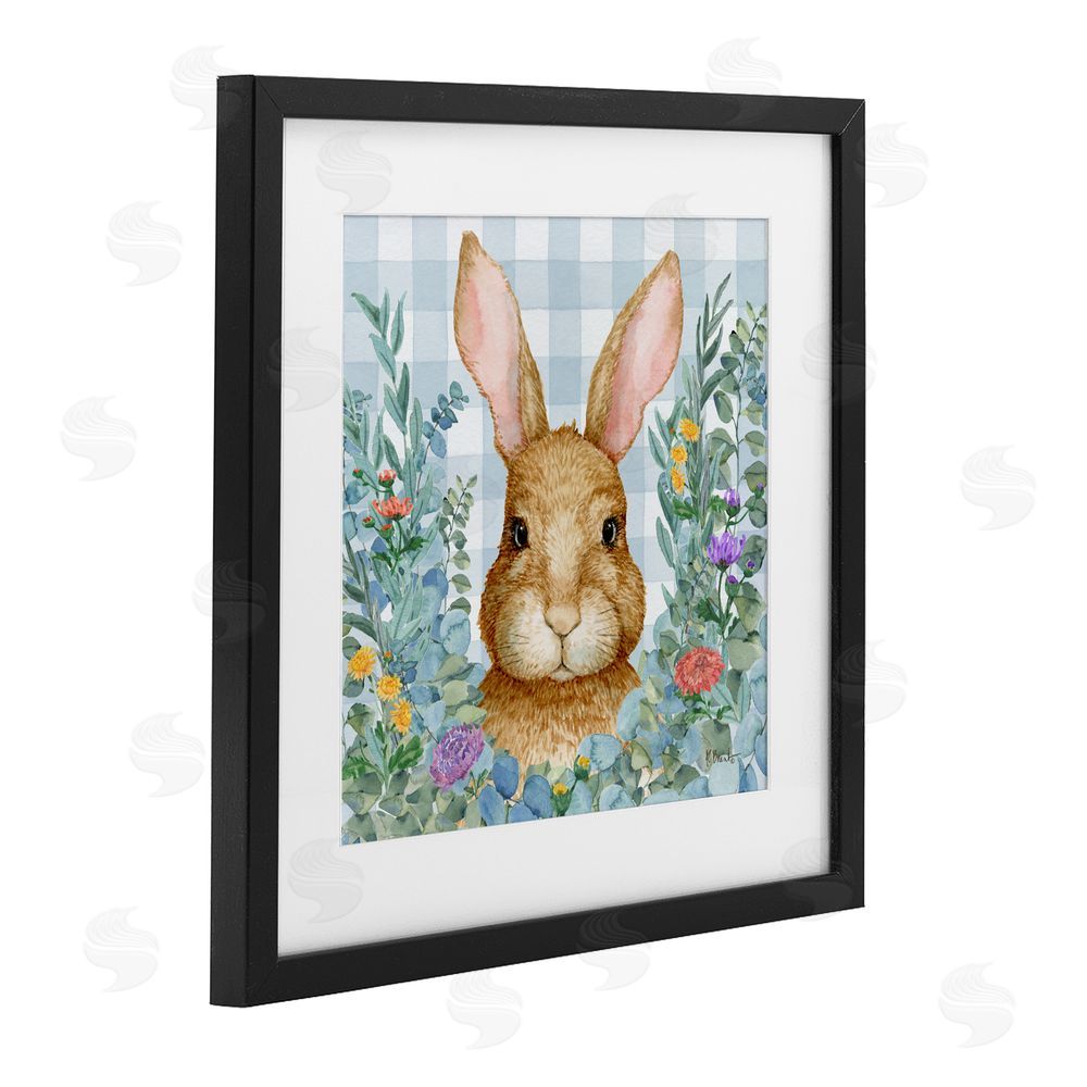 Paul Brent Rabbit Laurel on Gingham Black Framed Print Under Glass Wall Art