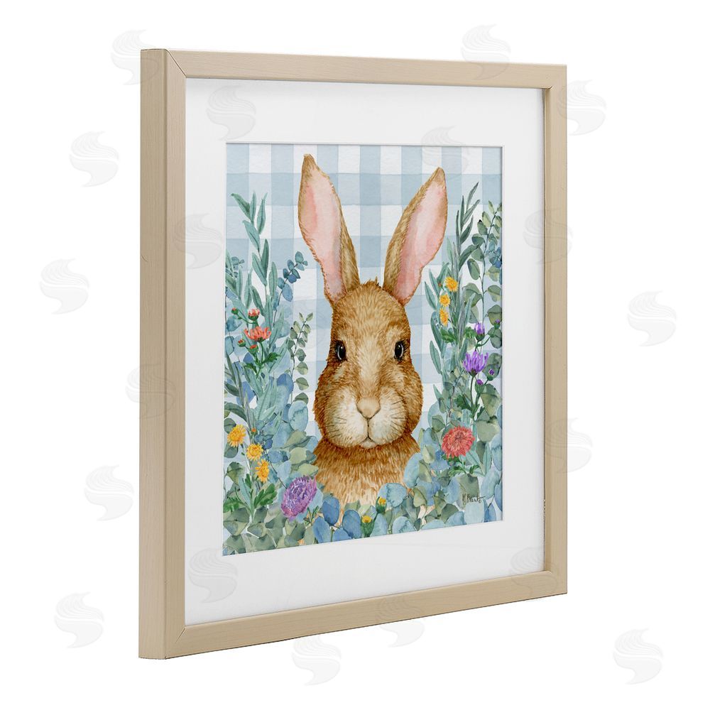 Paul Brent Rabbit Laurel on Gingham Brown Framed Print Under Glass Wall Art