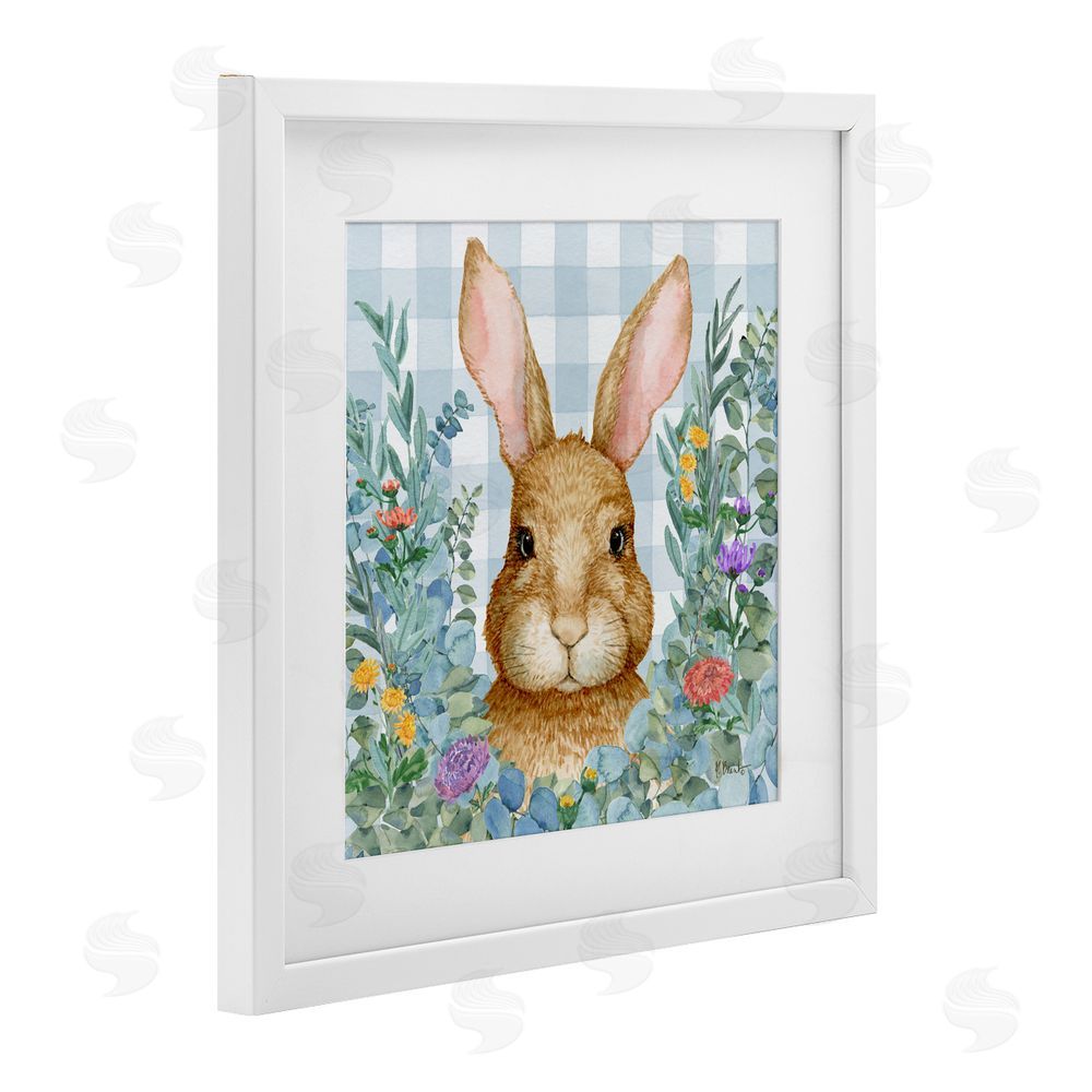 Paul Brent Rabbit Laurel on Gingham White Framed Print Under Glass Wall Art