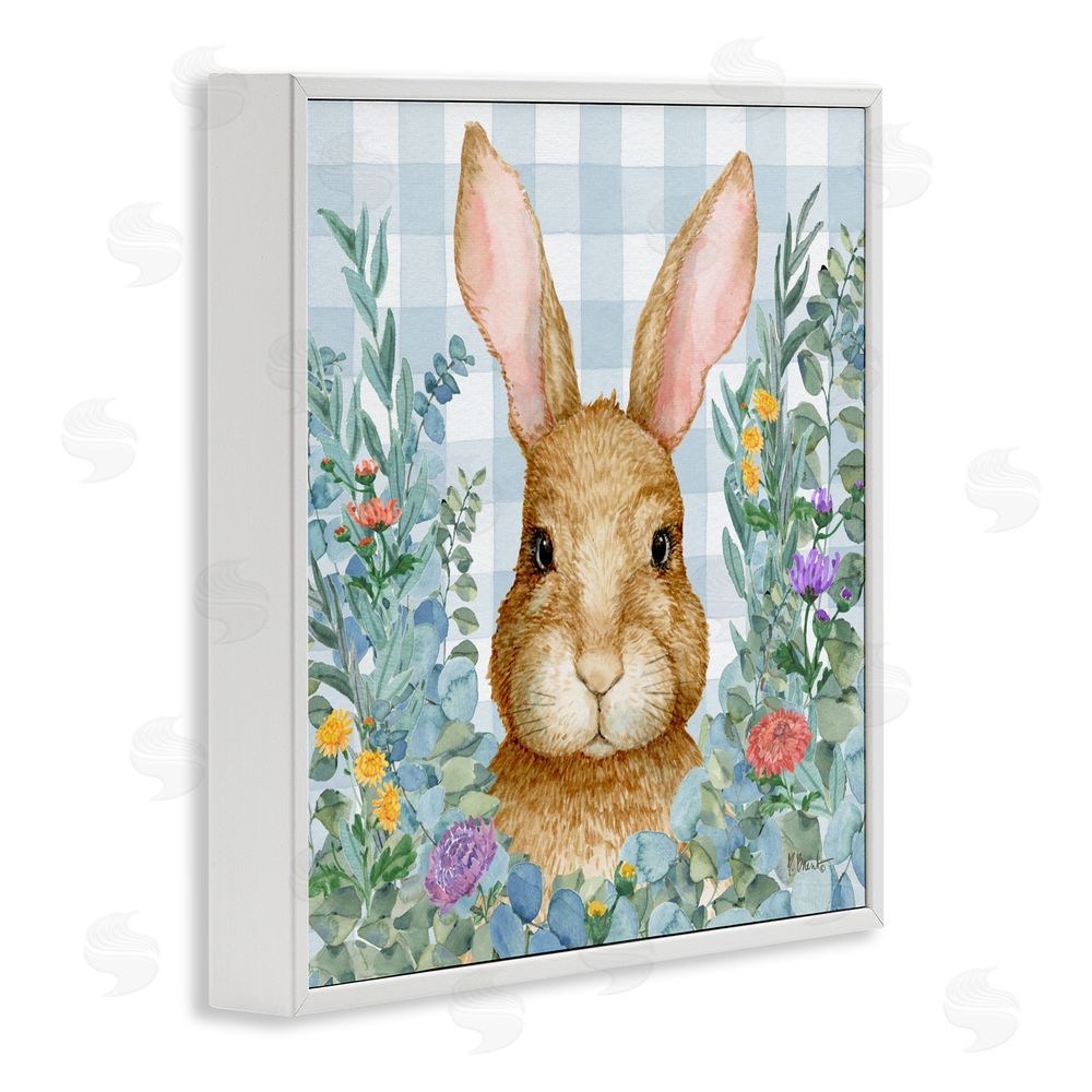 Paul Brent Rabbit Laurel on Gingham White Framed Giclee Wall Art Print