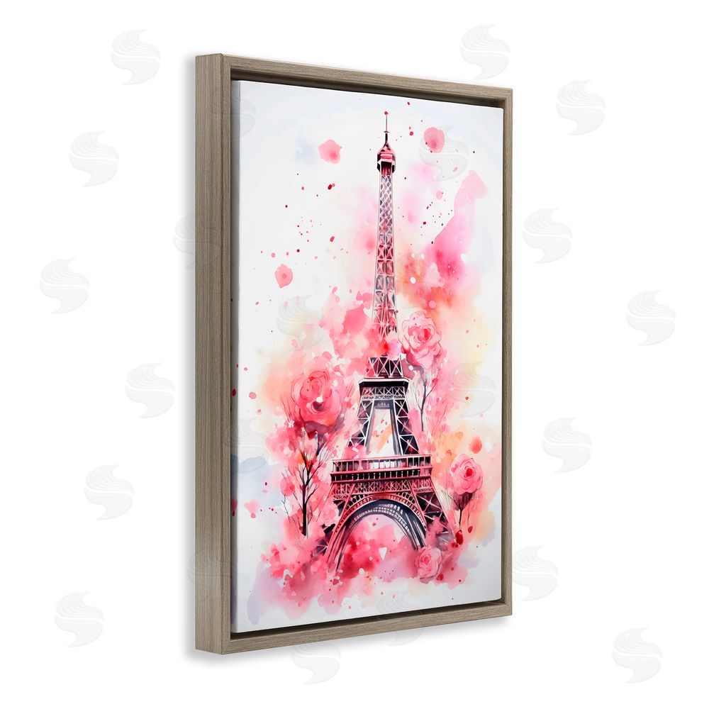 Creative Studio Eiffel Tower In Roses Brown Floating Frame Canvas Wall Art Print