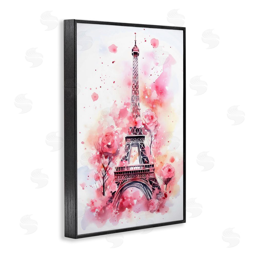 Creative Studio Eiffel Tower In Roses Black Framed Giclee Wall Art Print