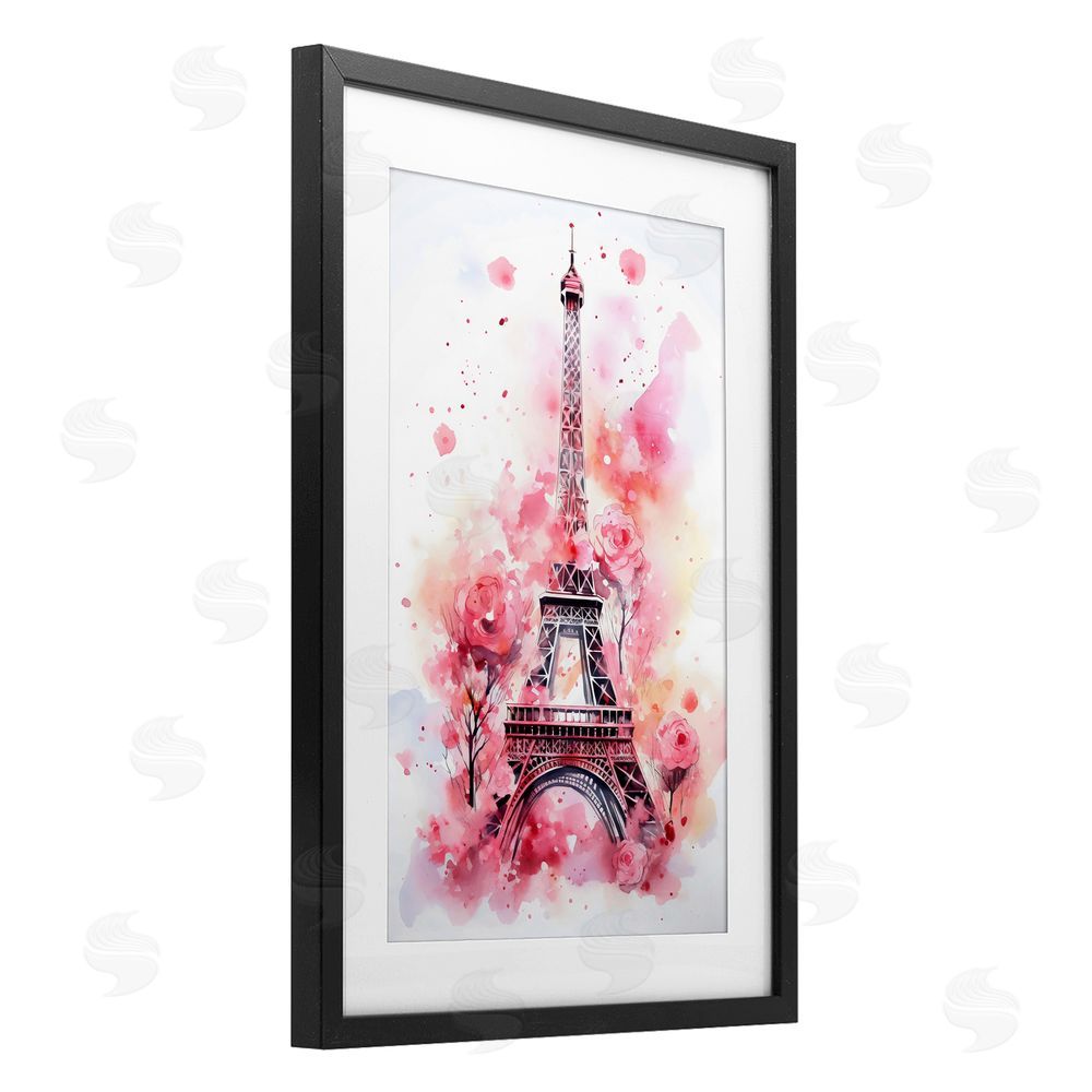 Creative Studio Eiffel Tower In Roses Black Framed Print Under Glass Wall Art