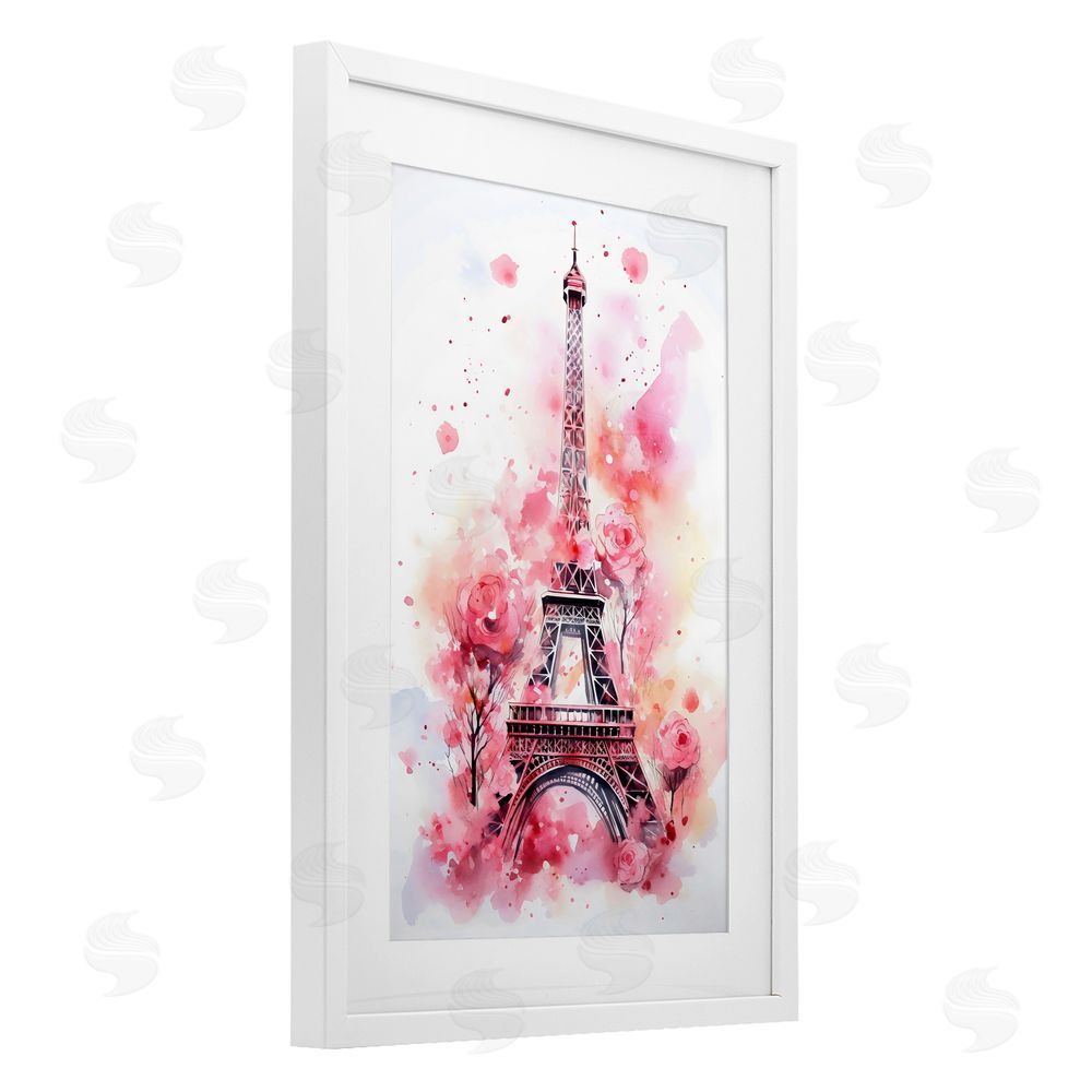 Creative Studio Eiffel Tower In Roses White Framed Print Under Glass Wall Art