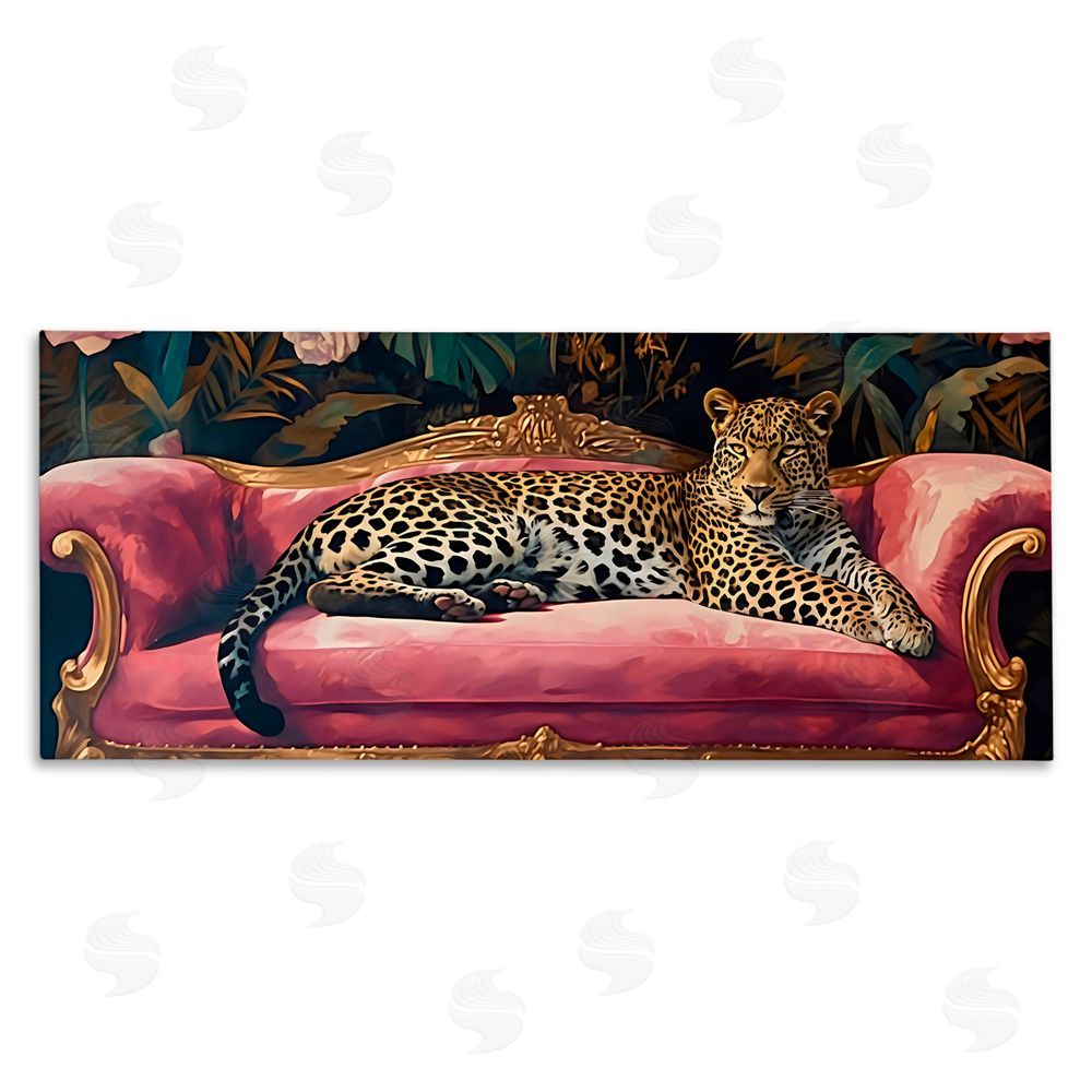 Creative Studio Regal Relaxation Leopard on Pink Stretched Canvas Wall Art