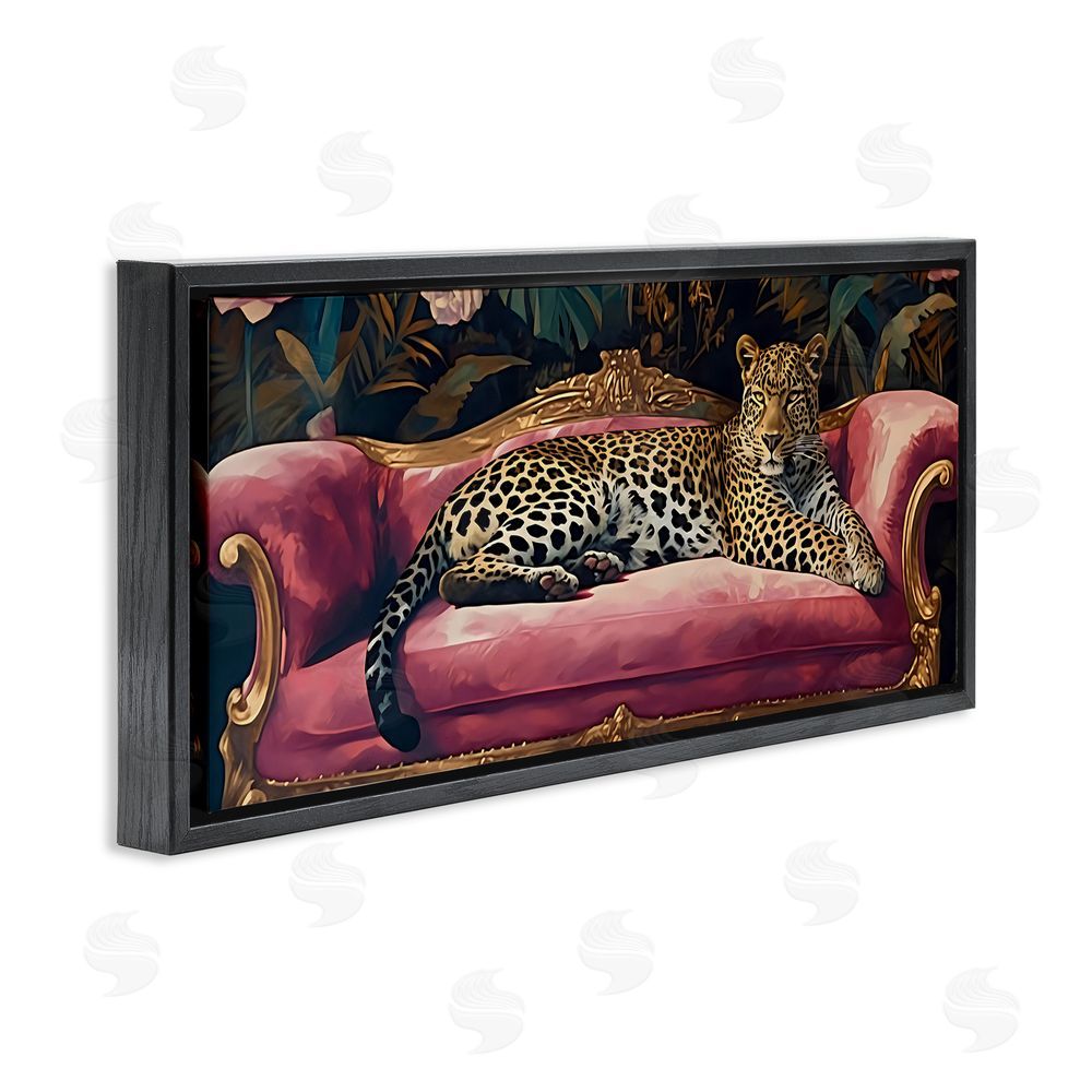 Creative Studio Regal Relaxation Leopard on Pink Black Floating Framed Canvas Wall Art