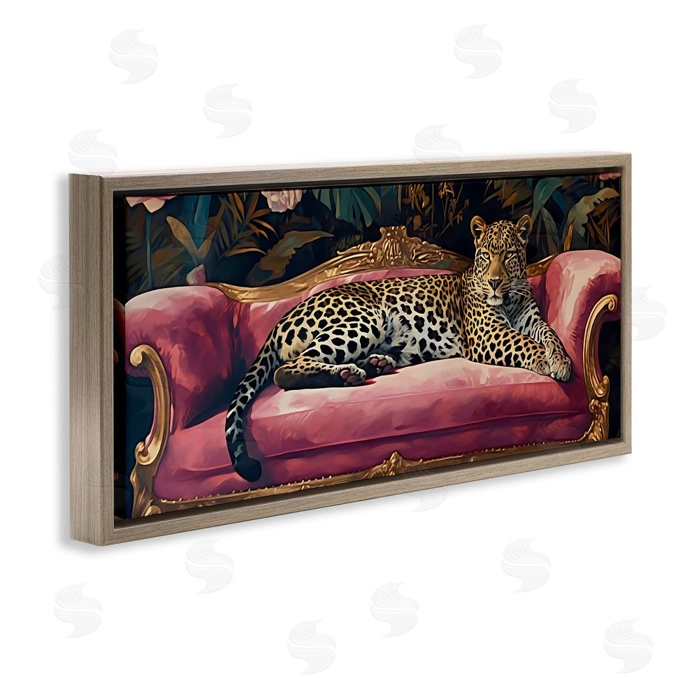 Creative Studio Regal Relaxation Leopard on Pink Brown Floating Framed Canvas Wall Art