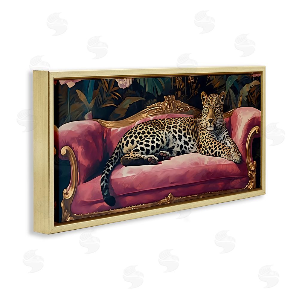 Creative Studio Regal Relaxation Leopard on Pink Gold Floating Framed Canvas Wall Art