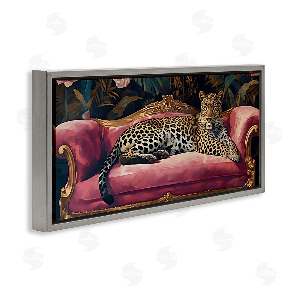 Creative Studio Regal Relaxation Leopard on Pink Gray Floating Framed Canvas Wall Art