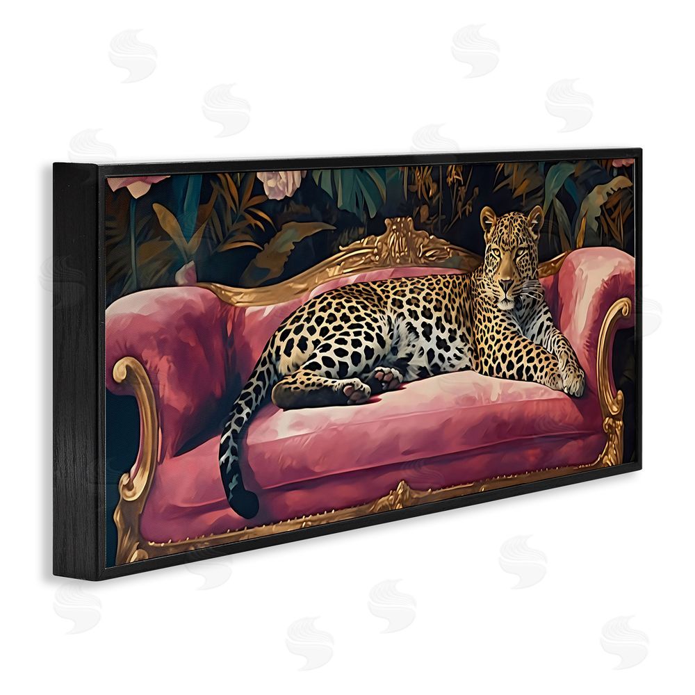 Creative Studio Regal Relaxation Leopard on Pink Black Framed Giclee Wall Art