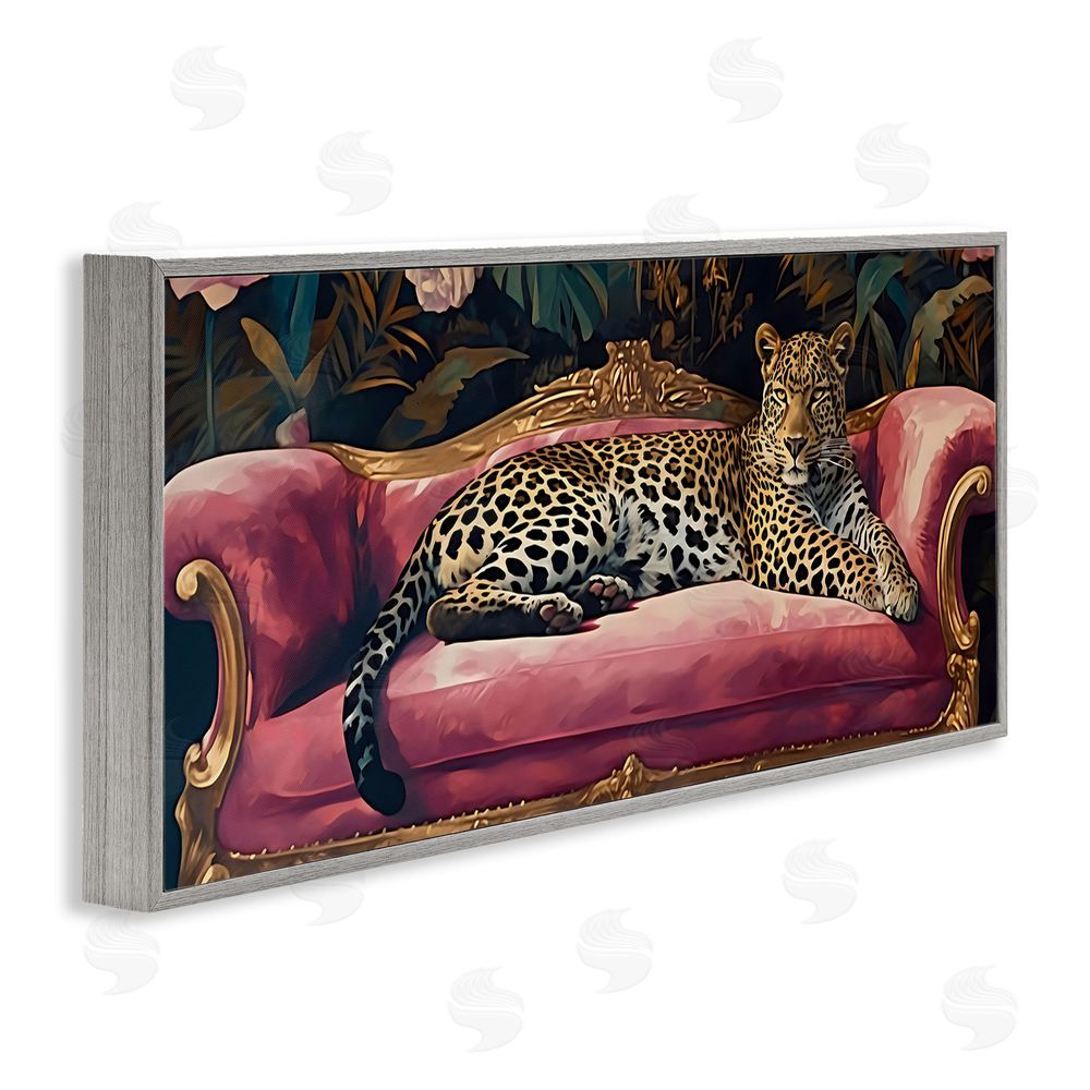 Creative Studio Regal Relaxation Leopard on Pink Gray Framed Giclee Wall Art