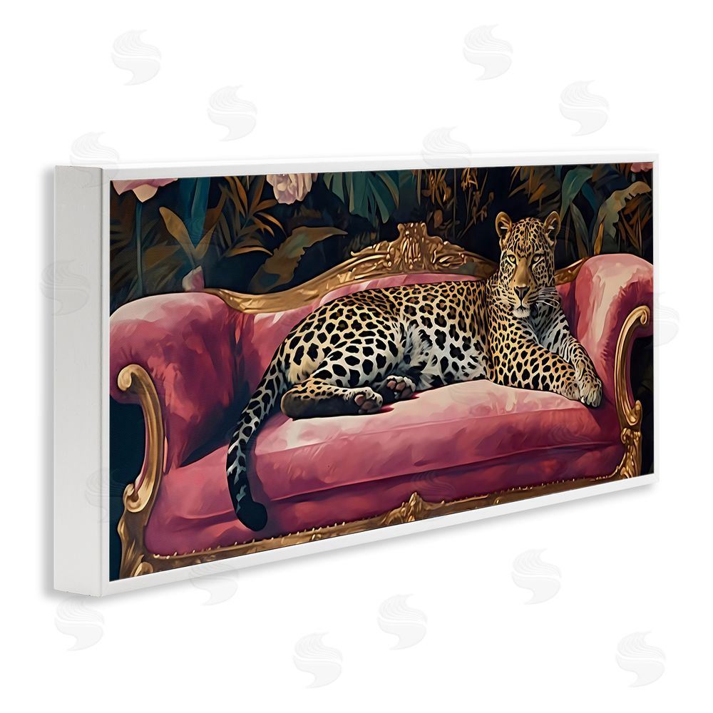 Creative Studio Regal Relaxation Leopard on Pink White Framed Giclee Wall Art