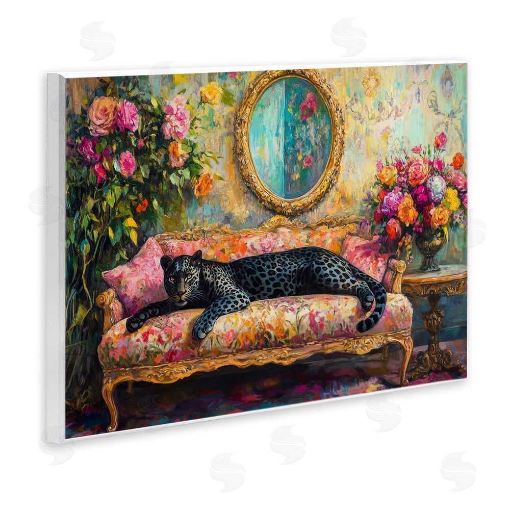 Petal Prints Design Lounging Leopard on Floral Sofa Wall Plaque Home Decor Art Print