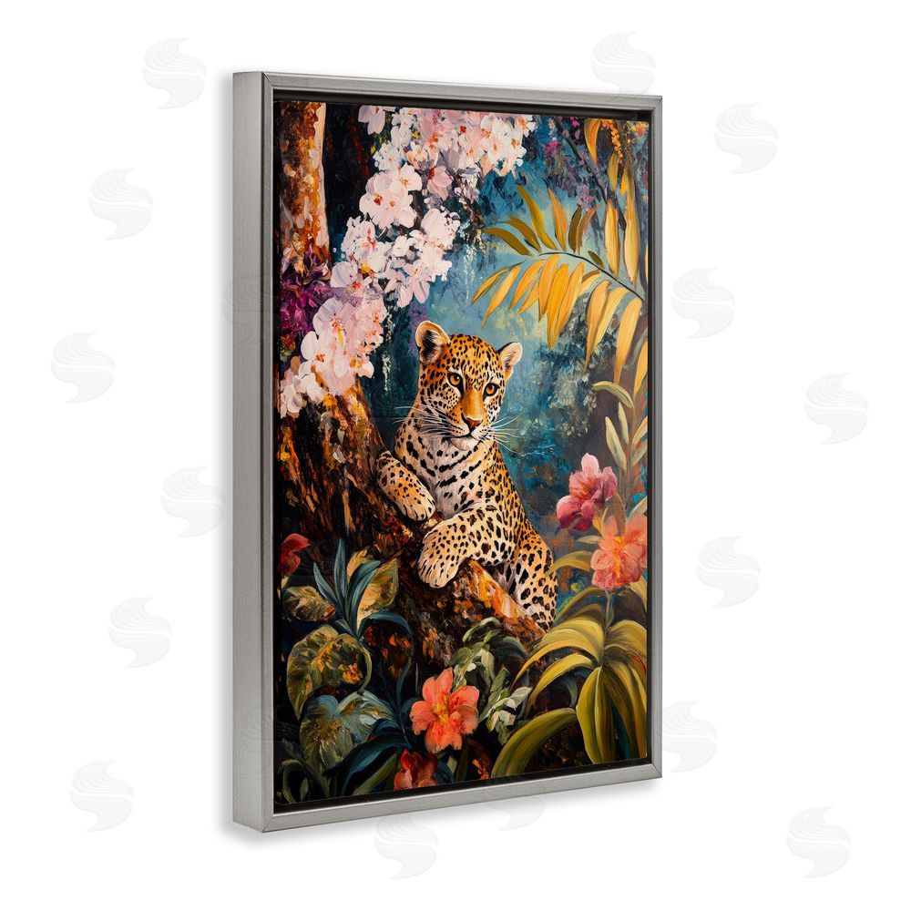 Petal Prints Design On The Wild Side Botanicals Gray Floating Framed Canvas Wall Art