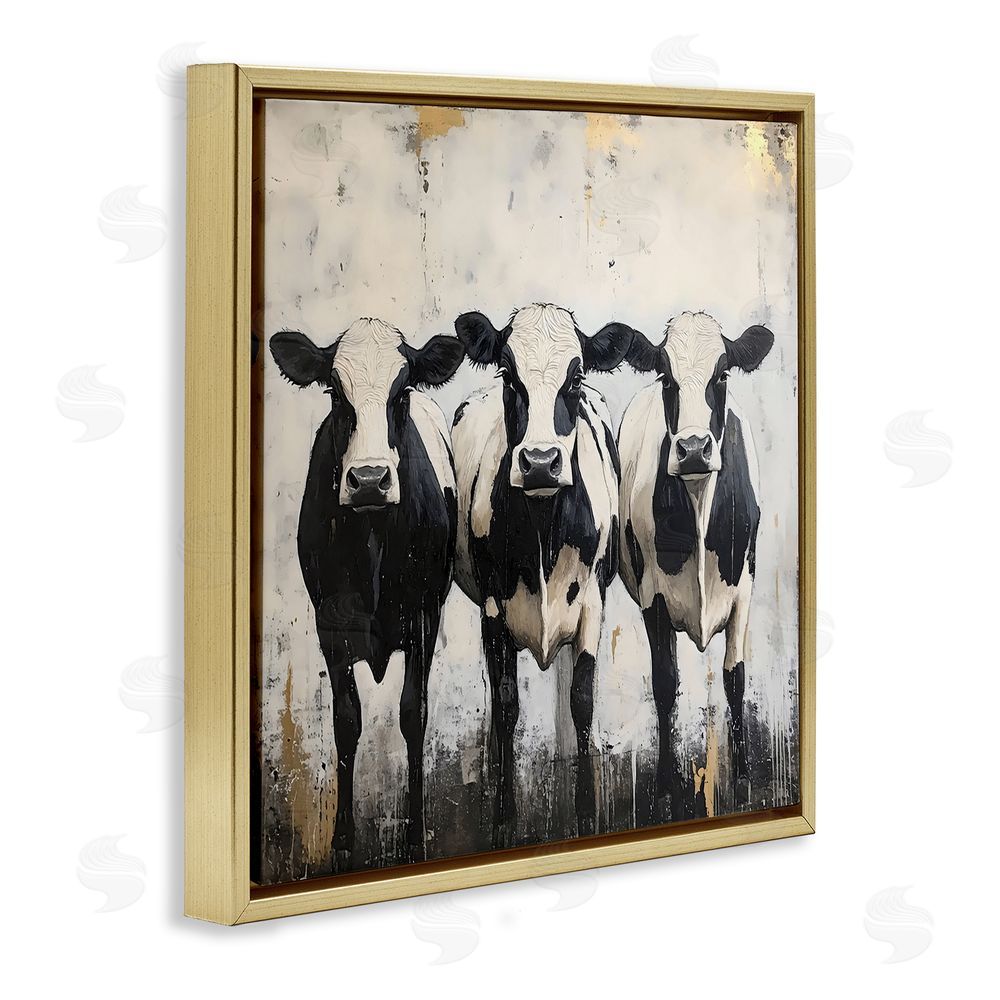 Creative Studio Three Spotted Cows Gold Floating Framed Canvas Wall Art Print