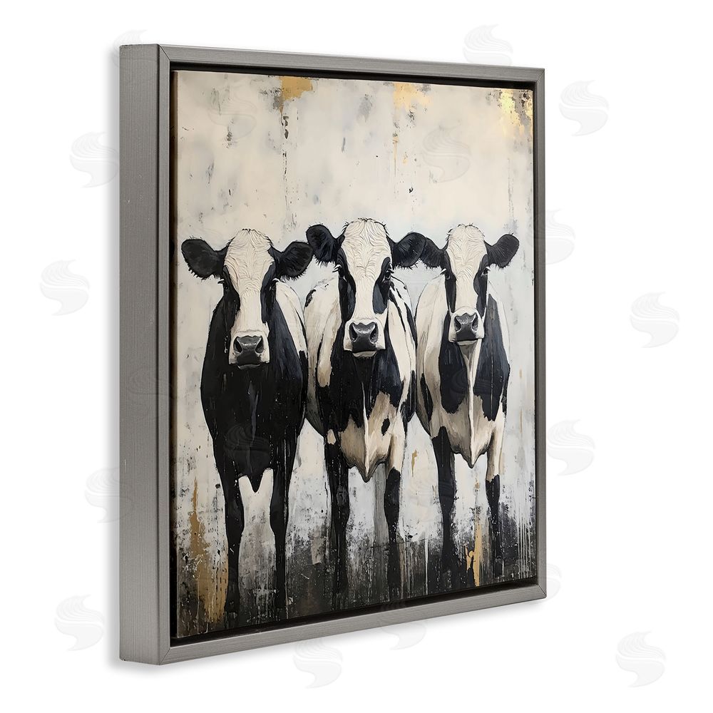 Creative Studio Three Spotted Cows Gray Floating Framed Canvas Wall Art Print
