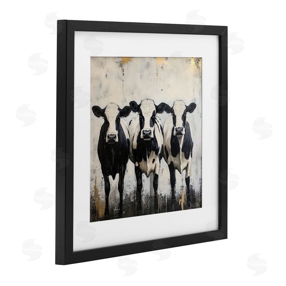 Creative Studio Three Spotted Cows Black Framed Print Under Glass with White Mat Wall Art
