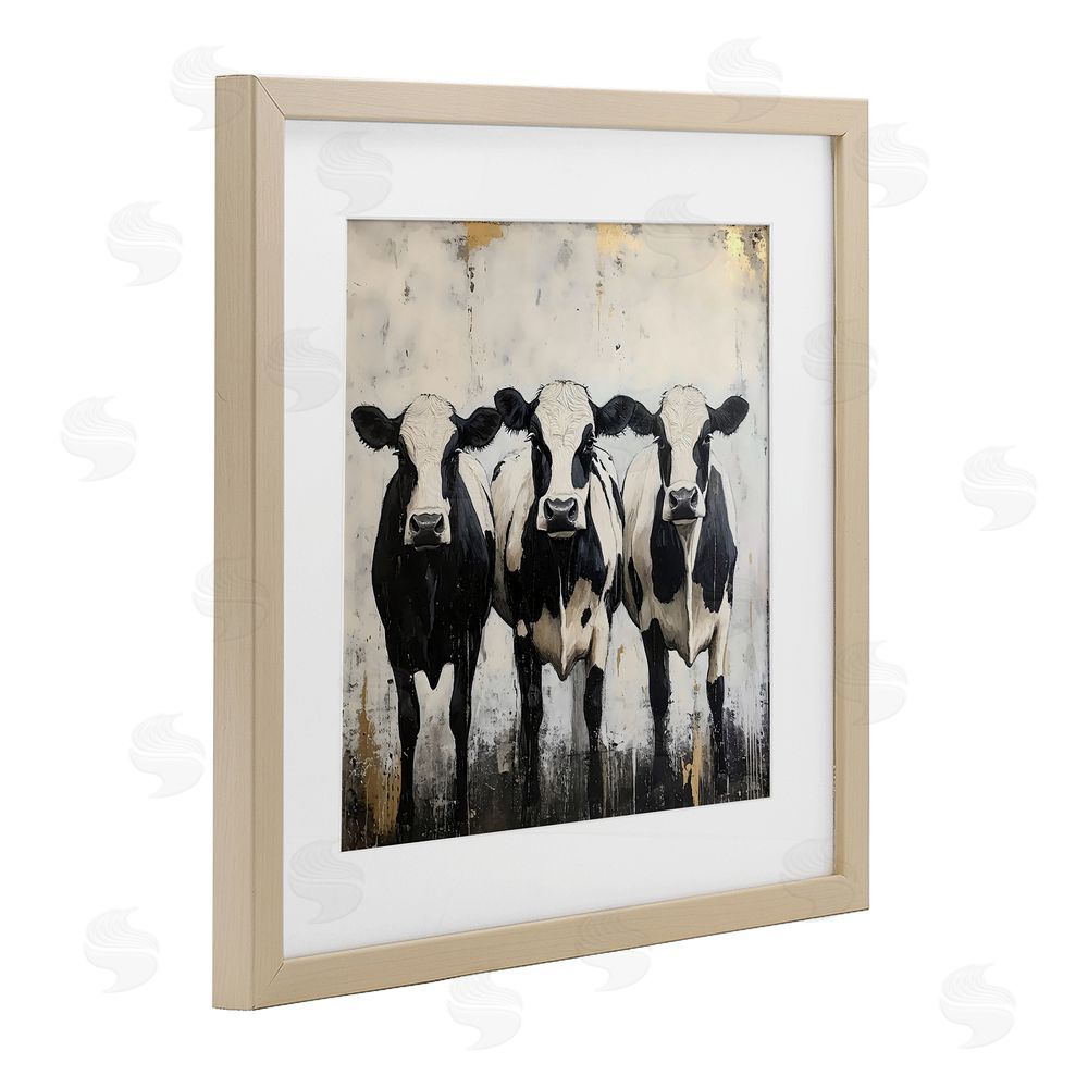 Creative Studio Three Spotted Cows Brown Framed Print Under Glass with White Mat Wall Art