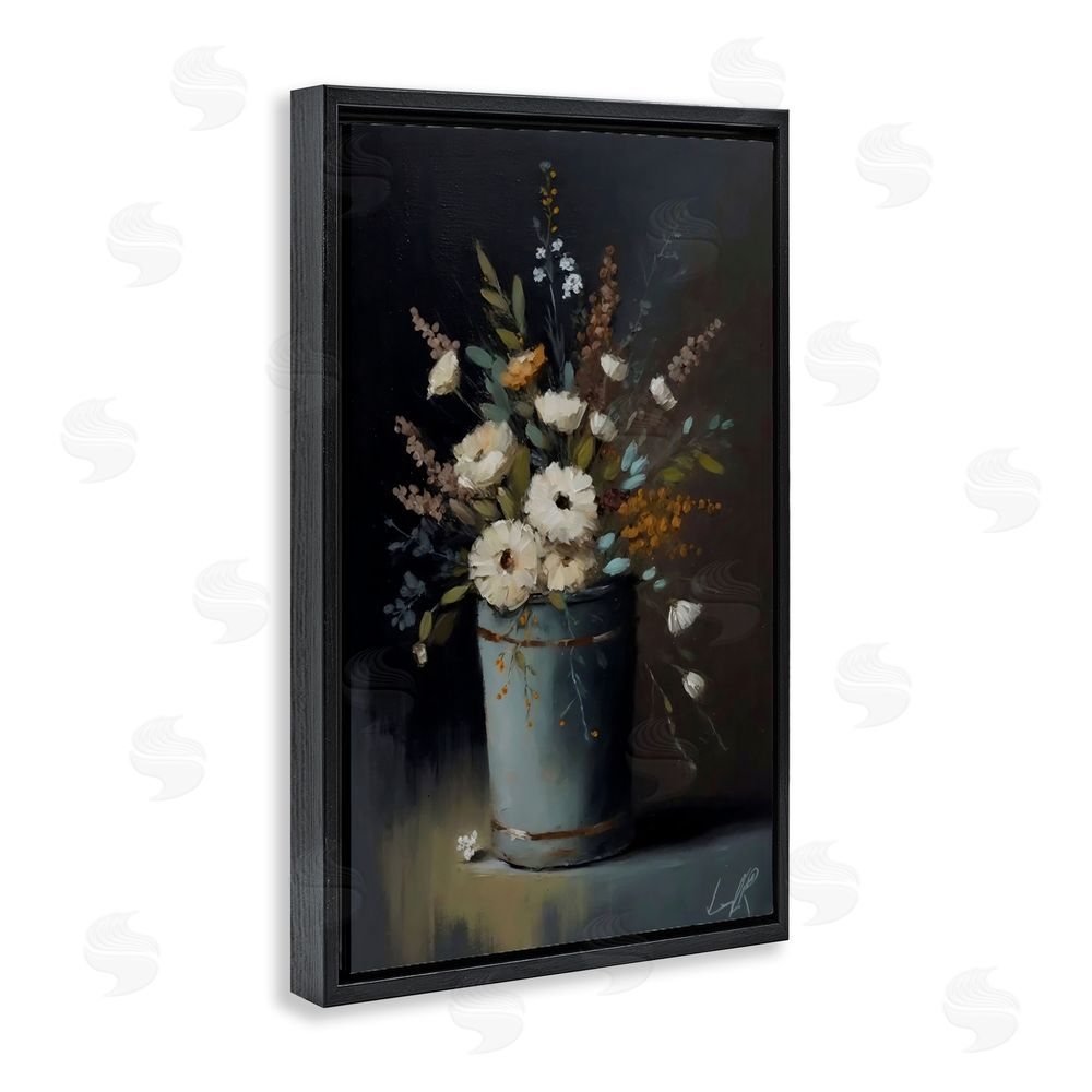 Creative Studio Rustic Floral Bouquet Bucket Black Floating Framed Canvas Wall Art