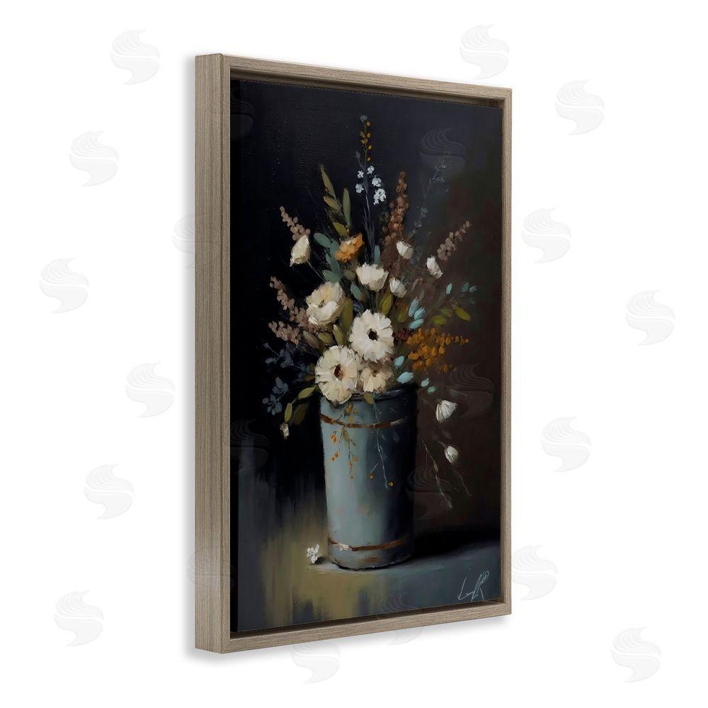 Creative Studio Rustic Floral Bouquet Bucket Brown Floating Framed Canvas Wall Art