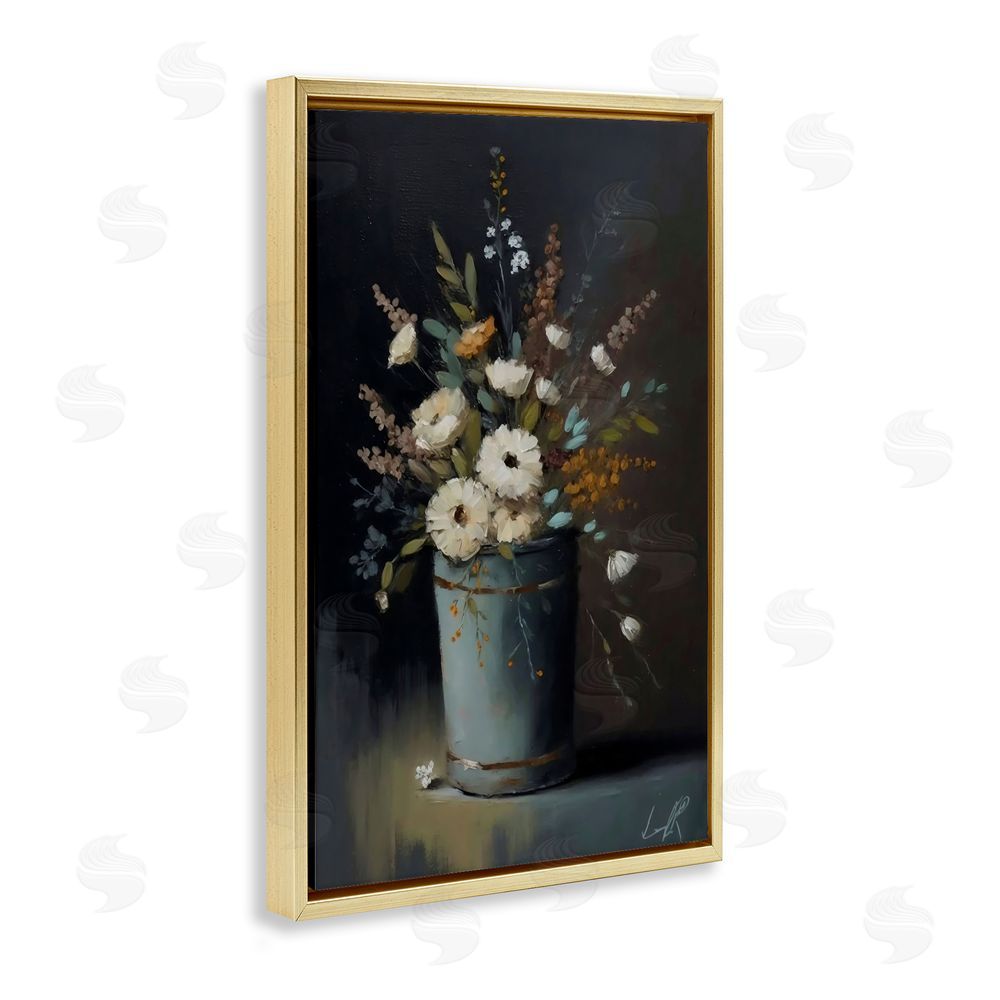 Creative Studio Rustic Floral Bouquet Bucket Gold Floating Framed Canvas Wall Art