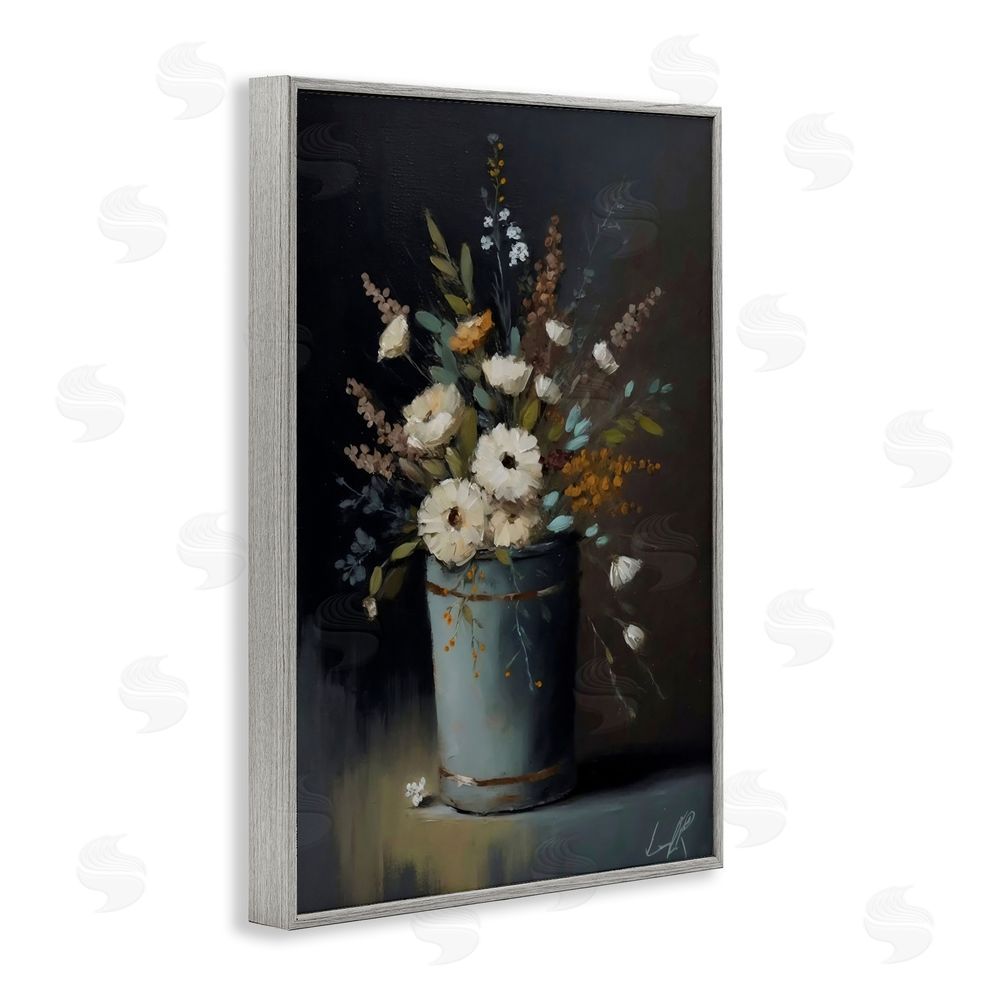 Creative Studio Rustic Floral Bouquet Bucket Gray Framed Giclee Wall Art