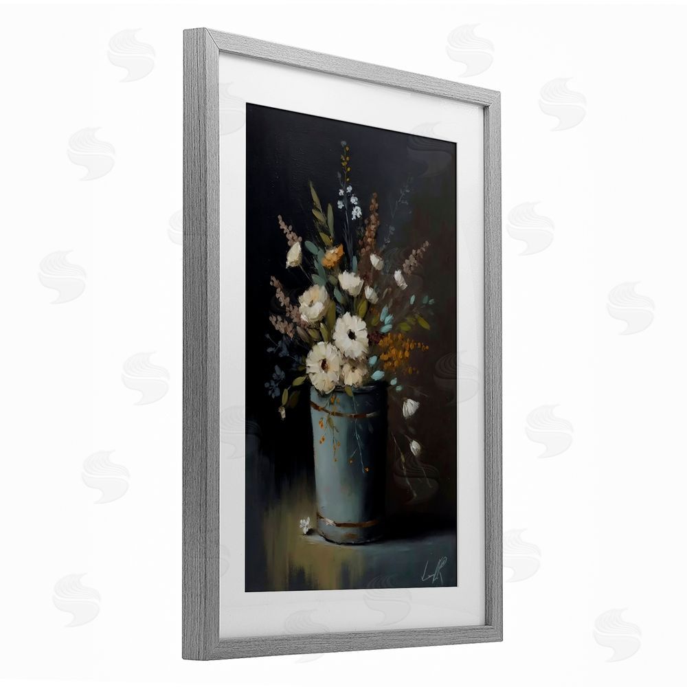 Creative Studio Rustic Floral Bouquet Bucket Gray Framed Print Under Glass Wall Art
