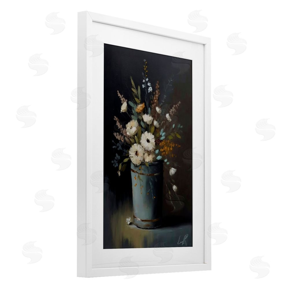 Creative Studio Rustic Floral Bouquet Bucket White Framed Print Under Glass Wall Art