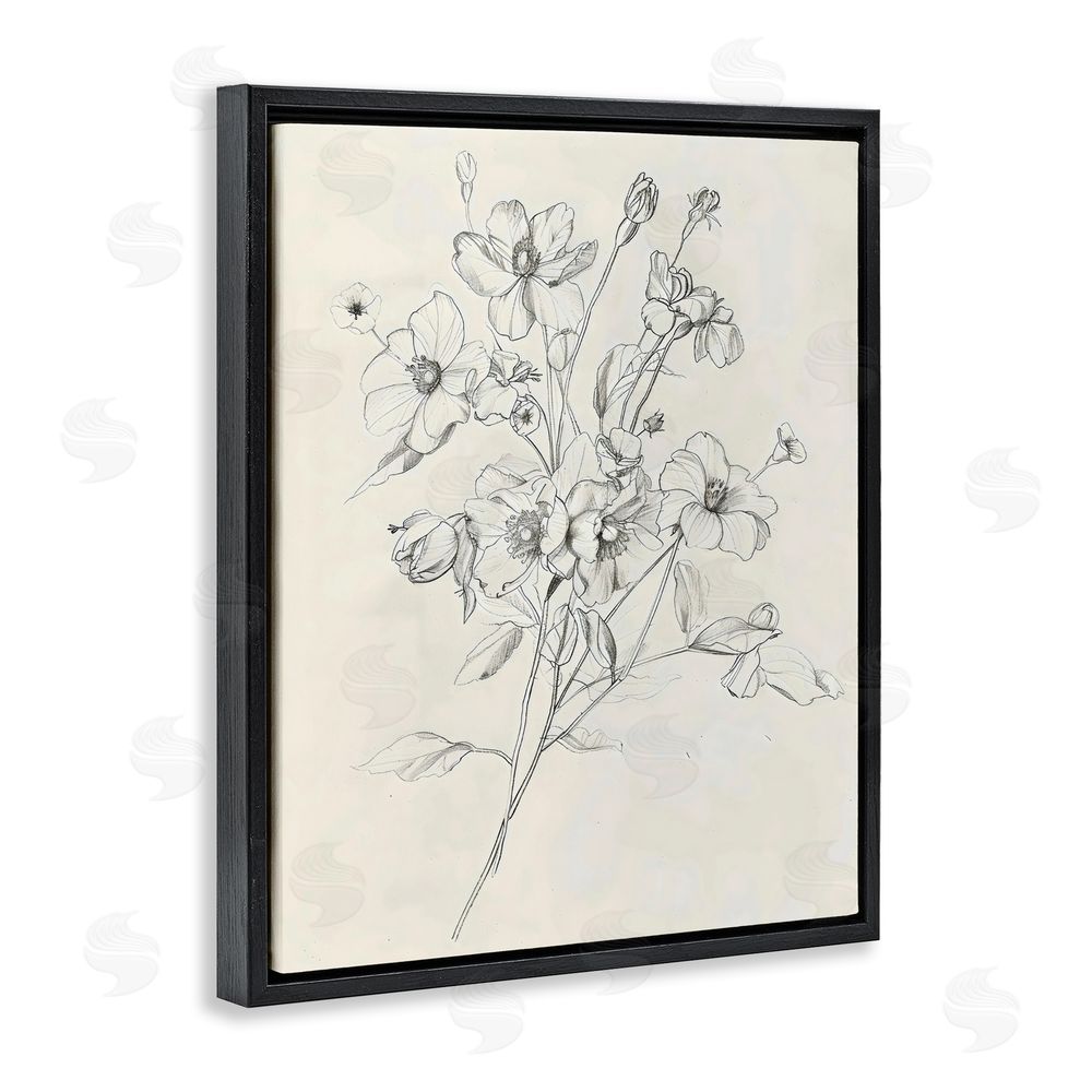 Creative Studio Wildflower Outline Study Black Floating Framed Canvas Wall Art Print